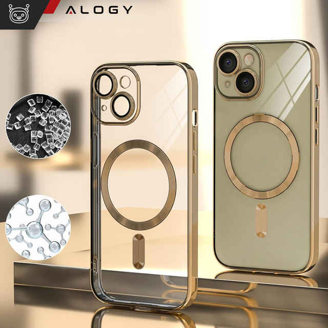 Pouzdro MagSafe pro iPhone 15 Plus Glamour Luxury Slim Ring Cover Alogy Gold Transparent