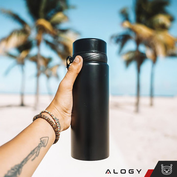 Termoska termoláhev 1l na kávu yerba mate čaj s louhovacím sítkem velká Alogy ocel černá