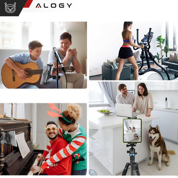 Držák na tablet 4,7"-12,9" na hrazdu, stativ, řídítka na trenažér, stacionární kolo, běžecký pás, stojan na opěrku hlavy Alogy černá