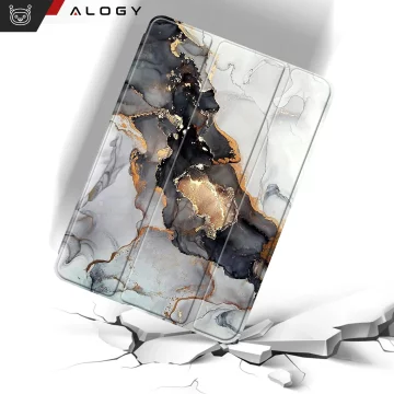 Etui + Szkło do Apple iPad 10.9" gen 10 2022 / iPad 11" gen 11 2025 obudowa na tablet Alogy Book Case Cloudy Marble Marmur