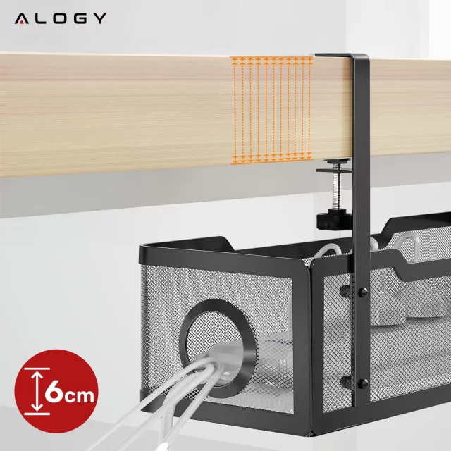 Organizer kabli pod blat półka na kable listwe przewody blat biurko biurkowy metalowy Alogy 34cm Czarny