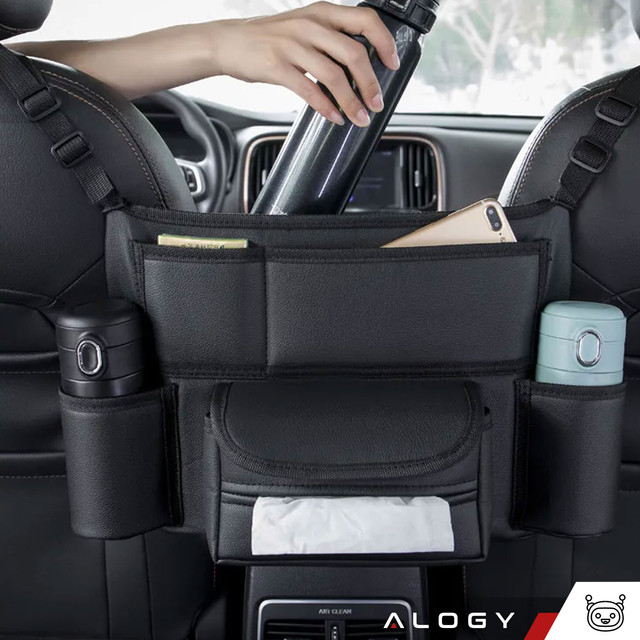 Organizér do auta do auta mezi sedadlo autosedačka Alogy Car držák na pití kapesníčky Black 2x držák na opěrku hlavy