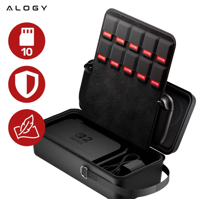 Nintendo Switch 2 2025 Case Protective Bag Large Hard EVA Case, Case, Waterproof, Lightweight, with Handles Alogy HardFoamBag™ - Black 2X TEMPERED GLASS