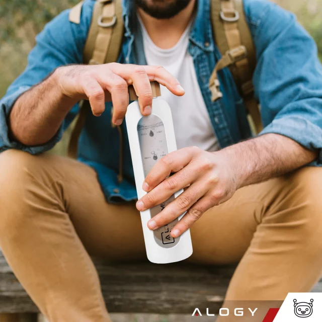 Alogy Large Glass Bottle Drinking Bottle Motivational Measuring Cup 1l 1000ml Silicone Case White