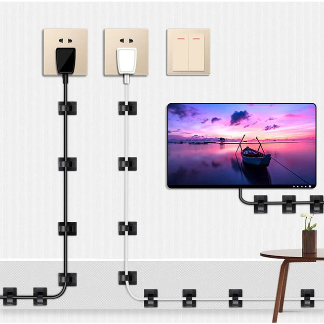 Self-adhesive clips x50 Desk cable organizer cable organizers for desk top wires 3M tape Alogy [50pcs]