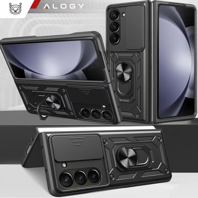 Pouzdro pro Samsung Galaxy Z Fold 6, obrněné, slide, kroužek, ochranné pouzdro pro kameru, Camshield Alogy, černé