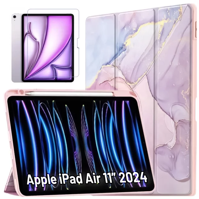 Etui hybrydowe z miejscem na rysik do Apple iPad Air 11" (2024,2025) / Air 10.9" (2020,2022) / Pro 11 (2018) Alogy Hybrid Book Cover Case Marble Różowe + Szkło