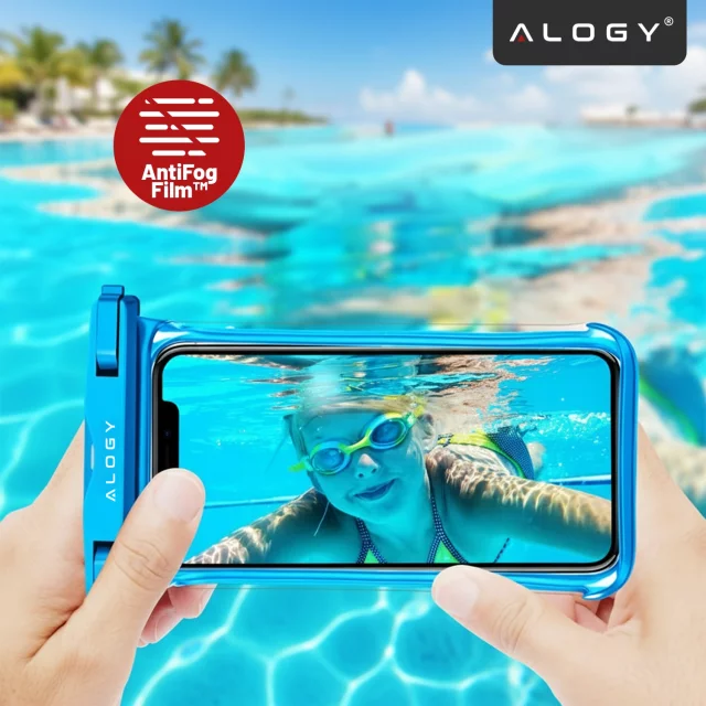 Univerzální vodotěsné pouzdro Alogy HydroShield™ s certifikací IPX8 pro telefony do 6,5", vodotěsná ochrana pro pláž, bazén a kajak, dotykový displej vpředu a popruh na krk - modré