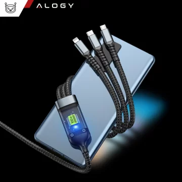 120cm Alogy 3in1 Fast Charging Charging Cable 100W USB to USB-C Micro Lightning Black