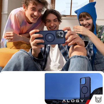 Pouzdro pro iPhone 15 Plus MagSafe Matt Case Cover matné Alogy Ring obrněné pouzdro na telefon tmavě modré