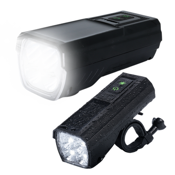 LED-Fahrradfrontlicht mit Solarpanel und Hupe, superhell (1000 lm, 4400 mAh), wasserdicht, schwarz