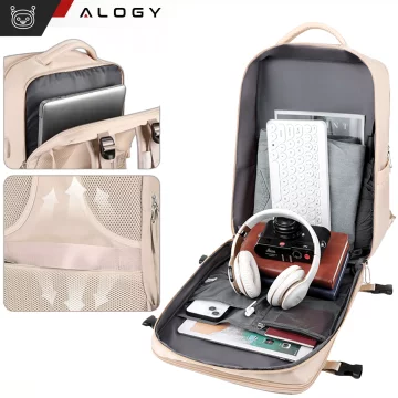 Women's Laptop Backpack Travel Suitcase Luggage for Plane Work School 45x30x20cm Alogy Beige
