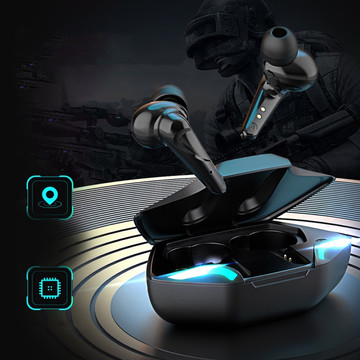 Bluetooth 5.2 TWS Wireless Headphones in Powerbank Case for Gamers for Gaming LED Black