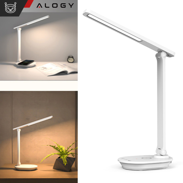 LED stolní noční lampa s QI 15W USB indukční nabíječkou pro čtecí stůl Časový spínač Alogy Desk White