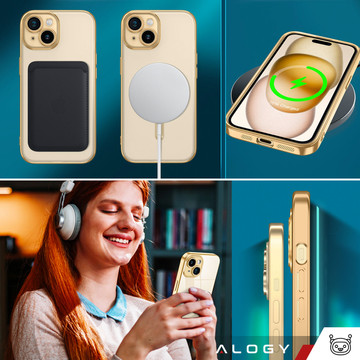Pouzdro MagSafe pro iPhone 15 Plus Glamour Luxury Slim Ring Cover Alogy Gold Transparent