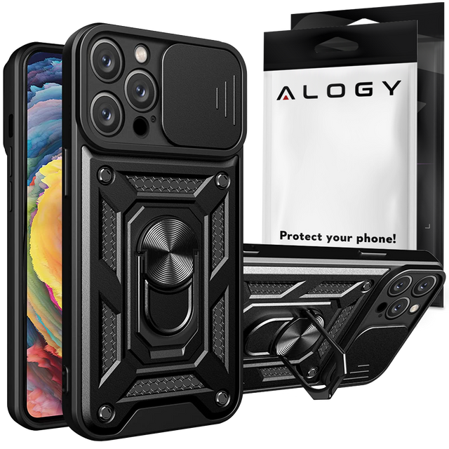 Alogy Camshield Stand Ring Case with Camera Cover for Apple iPhone 14 Pro Max Glass