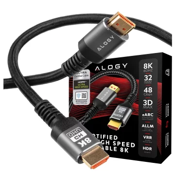 Kabel HDMI 2.1 Alogy 2m 8K PREMIUM ULTRA High Speed 60Hz 48GBps Czarny