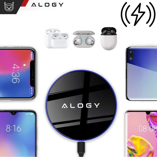 QI bezdrátová indukční nabíječka 15W rychlá LED Alogy kulatá pro iPhone USB-C kabel Černá