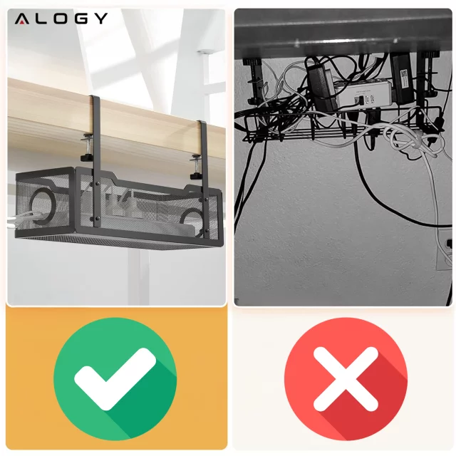 Organizer kabli pod blat półka na kable listwe przewody blat biurko biurkowy metalowy Alogy 34cm Czarny