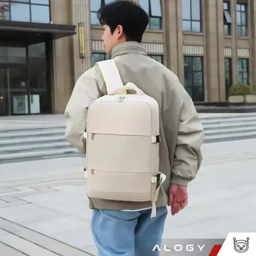 Women's Laptop Backpack Travel Suitcase Luggage for Plane Work School 45x30x20cm Alogy Beige