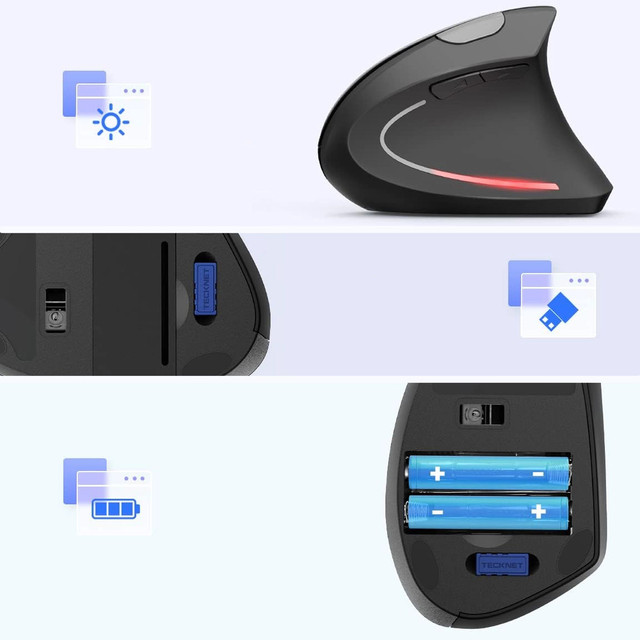 Bezdrátová vertikální herní myš vertikální ergonomická pro notebook PC pravák tichá Černá