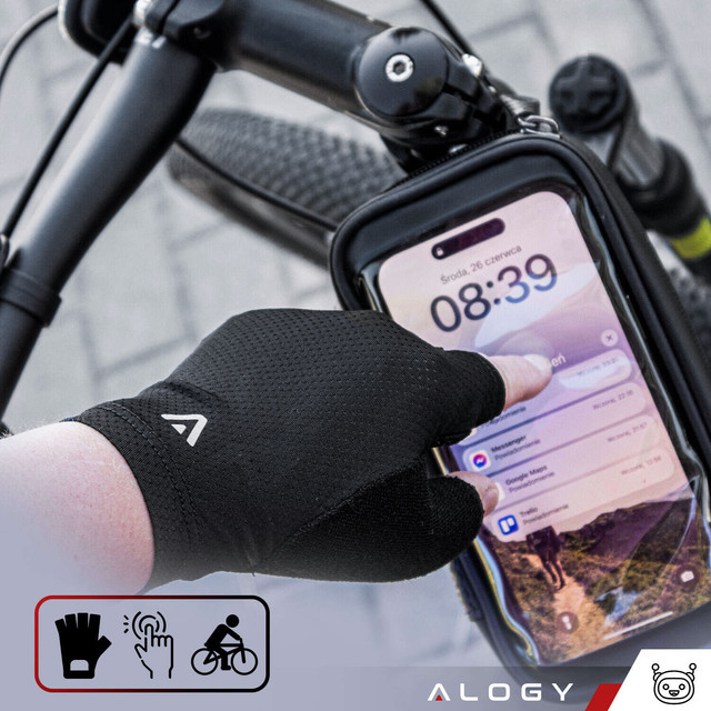 Rękawiczki rowerowe M krótkie bez palców męskie damskie Unisex sportowe na rower na MTB Gravel Kross Alogy Czarne