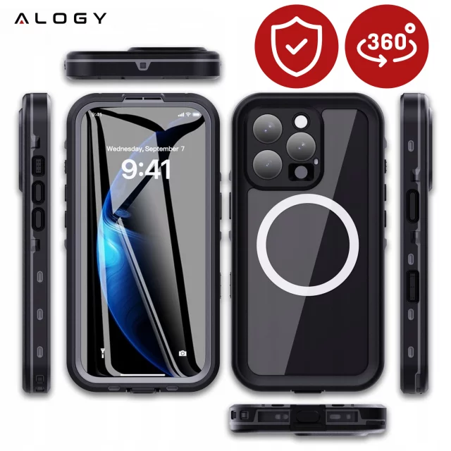 Vodotěsné pouzdro Alogy HydroArmor™ IP68 s průhledným zadním 360 obrněným krytem pro MagSafe pro Apple iPhone 16 Pro