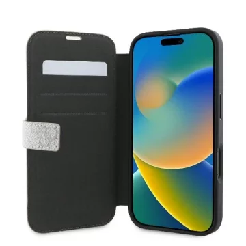 Kovový kryt Guess 4G s logem pro iPhone 16 6,1″ – růžový se stojánkem