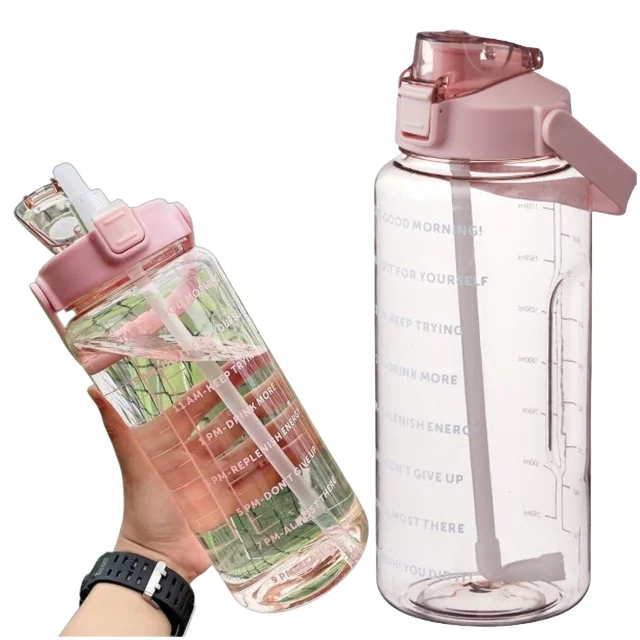 Velká láhev, láhev na pití Alogy MotivHydro Motivační odměrka 2l 2000ml Růžová