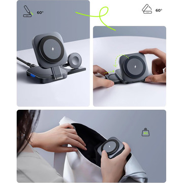 Qi Mag Safe 15W inductive charger for iPhone Apple Watch AirPods wireless 3in1 Docking station black