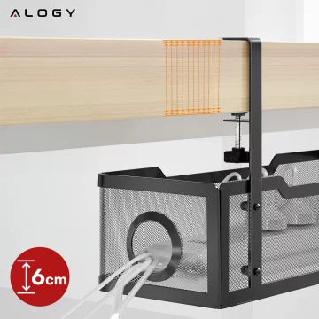 Organizer kabli pod blat półka na kable listwe przewody blat biurko biurkowy metalowy Alogy 34cm Czarny