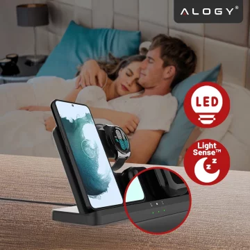 Kabelloses induktives Ladegerät 3in1 Qi 3.0 Fast für Samsung S22 S23 S24 Galaxy Watch Buds Station schwarz