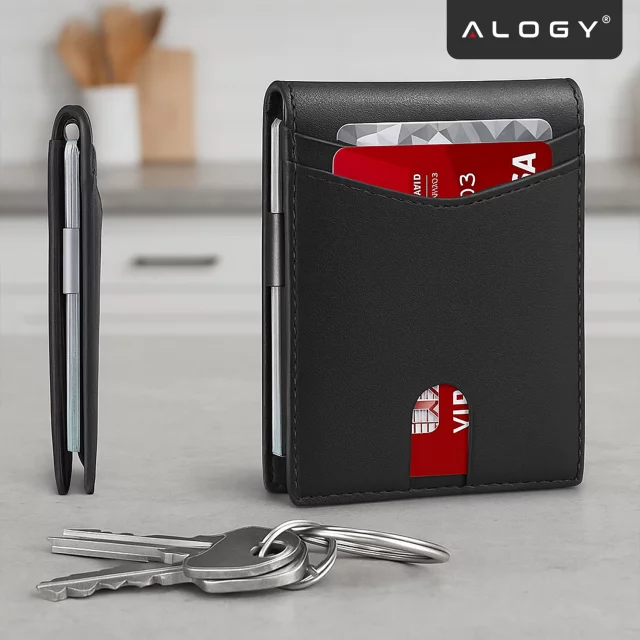 Portfel RFID Etui ochronne blokujące sygnał na karty dokumenty cienki Alogy Small męski damski Wallet Czarny