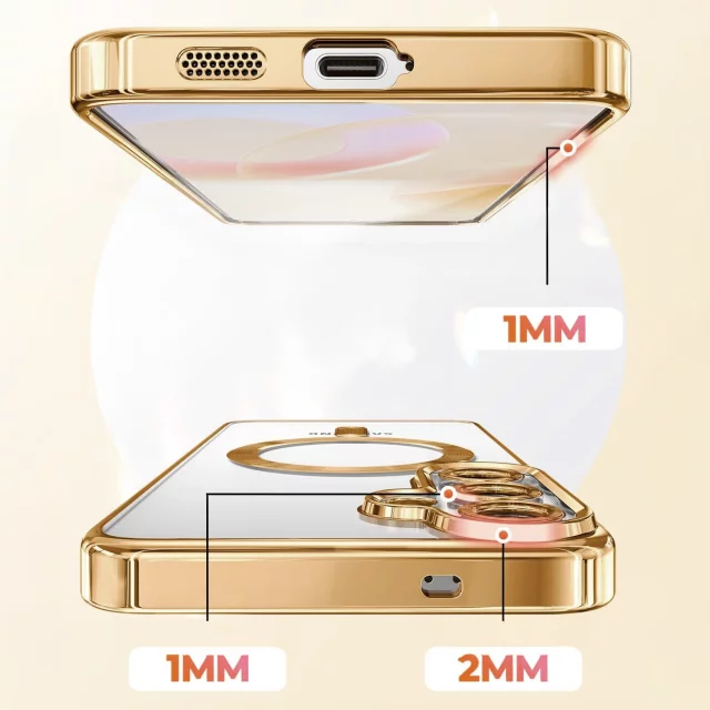 Pouzdro MagSafe pro Apple iPhone 16 Pro Max Alogy Glamour Pouzdro luxusního prstenu zlaté-průhledné