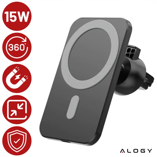 Uchwyt samochodowy z ładowarką Qi MagSafe Alogy na kratkę/ deskę 15W