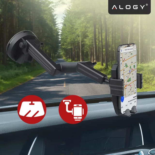 Car Phone Holder 7.2" for Truck Bus Lorry Excavator Car Long 43cm for Windshield Cockpit Alogy Black