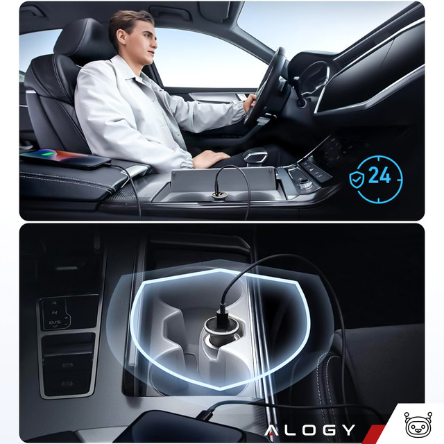 Nabíječka do auta 48W USB QC 3.0 18W USB-C C PD 30W rychlá výkonná pro Alogy Autotelefon černý kabel USB-C 1m