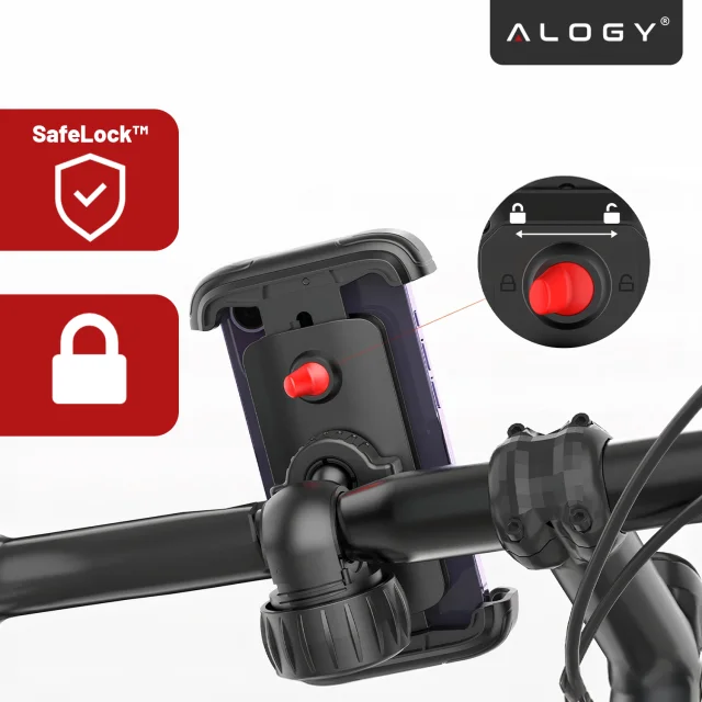 Fahrrad-Telefonhalter 4,7–6,8 Zoll für Telefon, Fahrradlenker für Fahrrad, Motorrad, verstellbar, Alogy Sport, Schwarz