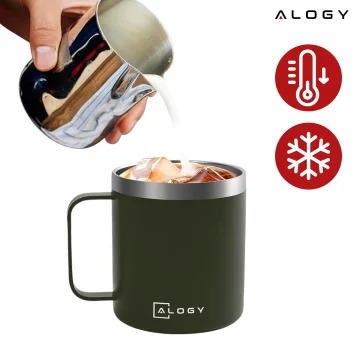 Thermobecher 420 ml mit Henkeldeckel für Kaffee, Tee, Steel, Kalt- und Heißgetränke Alogy Green