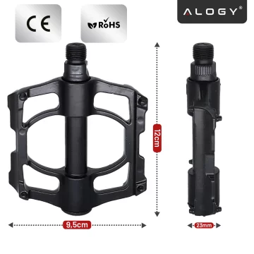 Alogy bicycle pedals for road and mountain bikes, MTB platform aluminum, set of 2, aluminum with triple bearing, black