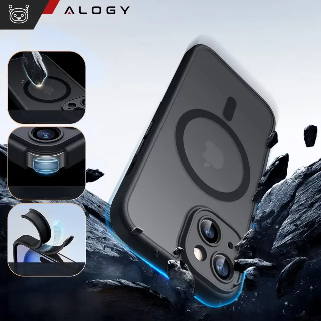 Hülle für Apple iPhone 15 Plus Alogy MagSafe Hybrid Matte Case Matte Cover mit Linsenschutz Schwarz