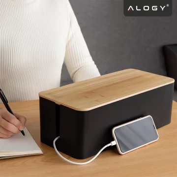 Organizér box na kabely lišty box M stůl podlaha Alogy BOX dřevo Černý