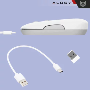 Alogy Wireless Mouse Ergonomic Small Mouse for Laptop PC Bluetooth 2.4GHz Silent White