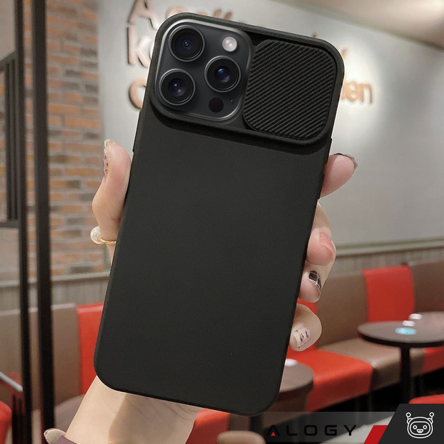 Case for iPhone 15 Pro Max Slide Case with Lens Protector Camera Housing Matte Black Alogy Soft Matt Glass