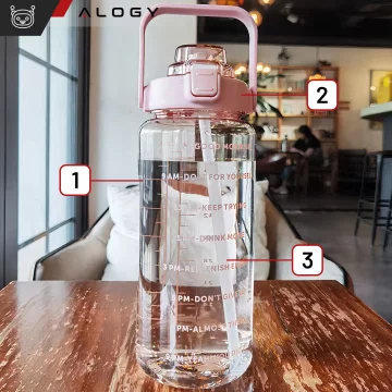 Large bottle for drinking drinks Alogy MotivHydro Motivational measuring cup 2l 2000ml Pink