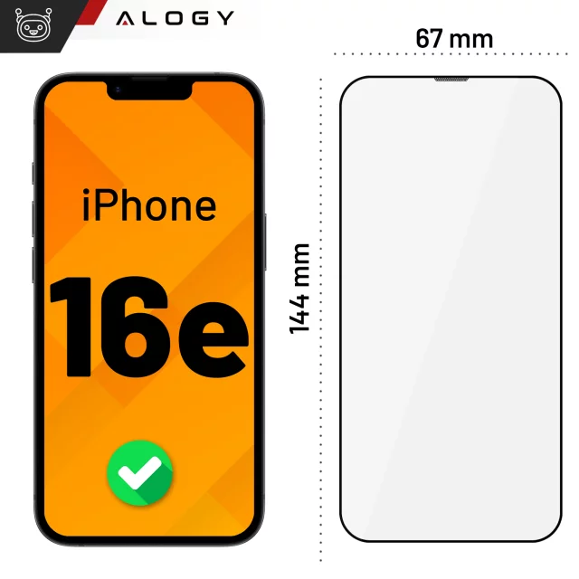Gehärtetes Glas für Apple iPhone 16e Displayschutzfolie 9H Alogy EasyShield™️ mit Montagerahmen