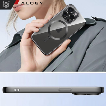 MagSafe Case for iPhone 15 Pro Glamor Luxury Cover Slim Ring Alogy Black Transparent Glass