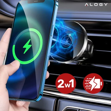 2-in-1 car holder with Alogy Airvent MagSafe QI Charger for MagSafe 15W inductive charger Black