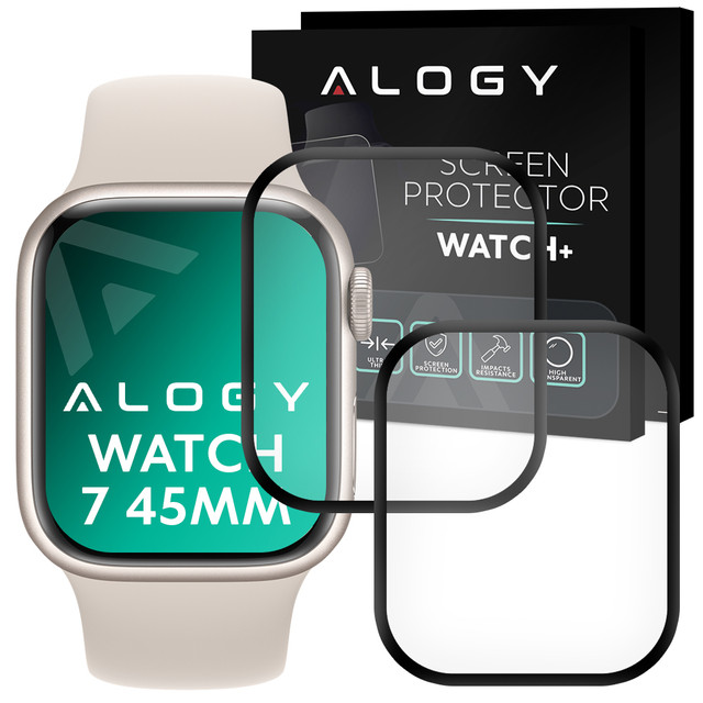 2x Alogy 3D Flexible Glass for Apple Watch 7 45mm Black