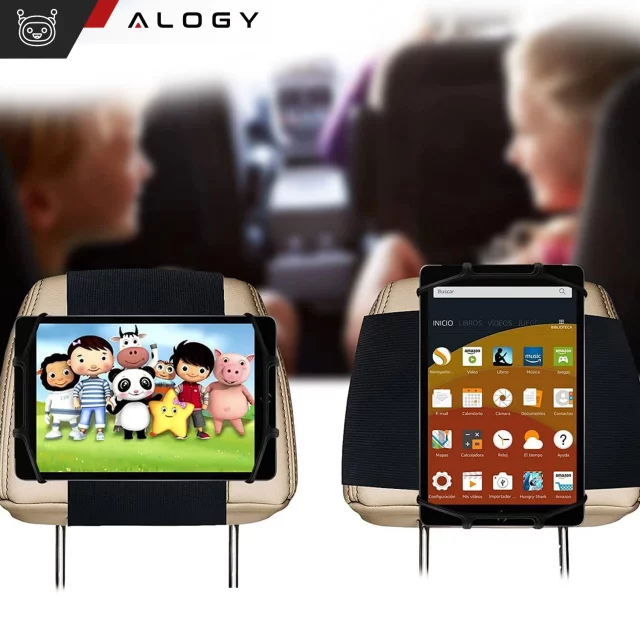 Držák na opěrku hlavy do auta pevný suchý zip pro čtečku tabletových telefonů Alogy Car flexibilní černá